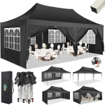 COBIZI Gazebo 3 x 6 m, kokkupandav Gazebo 3 x 6 cm veekindel stabiilne 6 k&uuml;lgpaneeliga peotelk Pop Up Camping Gazebo Garden Tent Garden Gazebo aeda, peole, festivalile, pulmale, UV-kaitsega