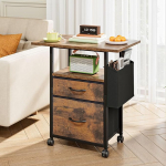 Ratastega &ouml;&ouml;kapp, 2 sahtlit, liikuv, 60 x 38 x 70,5 cm, sobib ideaalselt magamistuppa v&otilde;i kontorisse, valge/liimpuit (Rustic Brown)