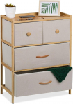 Relaxdays Chest of Drawers Bamboo 4 Fabric Drawers Hallway Bedroom HBT 73 x 57.5 x 30 cm Drawer Cabinet Natural / Beige