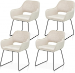 KHG 4 s&ouml;&ouml;gitoa tooli komplekt, polsterdatud toolid k&auml;etoega, kreemjas industriaallook, rulluisutatud tool, k&auml;etugedega tool (WHT), 56 x 82 x 59 cm, pehmest pehmest bukleekangast, sobib ideaalselt s&ouml;&ouml;gituppa,