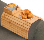 Bvdfgk Bambus-Getr&auml;nkehalter-Tablett &ndash; Bambus-Armlehnentablett f&uuml;r Couch, Abnehmbarer Sofa-Armlehnentisch, Flexibler Klappkissen-Sesseltisch f&uuml;r Getr&auml;nke, Kaffee, Tee