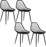 HOMCOM 4 s&ouml;&ouml;gitooli komplekt, kaasaegsed k&ouml;&ouml;gitoolid kumera seljatoega ja perforeeritud metalljalgadega, plastiktoolid k&ouml;&ouml;ki, magamistuppa ja elutuppa, mustad