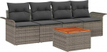 5-teiliges Garten Sofa Set mit Kissen Grau Poly Rattan Akazie, 2-Sitzer Garten Sofa mit Stauraum & Kissen Grau Poly Rattan Gartenlounge Model3355927