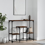 Klassischer Konsolentisch aus Rauch-Eiche, 89,5 x 28 x 76 cm, mehrschichtiges Holz mit Stahlrahmen, viel Stauraum f&uuml;r Wohnzimmer, praktische Einrichtung