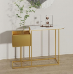 Schmaler Konsolentisch, Sofatisch mit Metallrahmen, moderner Flurtisch hinter dem Couchtisch f&uuml;r Eingangsbereich, Flur, Foyer, H&ouml;he: 80 cm (Gold, 80 cm)