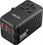 LENCENT rahvusvaheline reisimisadapter, 100W GaN3 universaalne adapter 2 PD3.0 t&uuml;&uuml;p C+2 QC USB A, &uuml;lemaailmne adapter mobiiltelefonidele, k&otilde;ik &uuml;hes reisipistikus ELi/USA/UK/AU pistikupesadele, must
