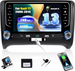 SIXWIN 2+64G Android 13 autoraadio Audi TT MK2 8J 2008-2014 koos Carplay/Android Car/Mirrorlink, 7-tolline kapatsitiivne puuteekraan WiFi GPS Bluetooth FM/RDS EQ + Canbus + tagantj&auml;rele vaatamise kaamera