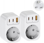 Pack of 2 UK Adapters Inglismaa Saksamaa pistikupesa adapter Inglismaa 2 USB C ja USB A, reisiadapter Iirimaa t&uuml;&uuml;p G &Scaron;otimaa Iirimaa London Malta Dubai Maldiivid HK