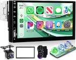 Rimoody Autoradio 1 DIN traadita Carplay Android auto IOS / Android Mirror Link Bluetooth 5.2, 7-tolline puuteekraaniga autoraadio Single DIN koos FM-raadio USB/EQ / AUX roolijuhtimispuldiga tagurdamine