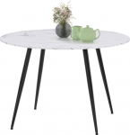 IDMarket - Amelia Round Dining Table for 4 Seater Marble Effect White Alaska Metal Feet Black 110cm