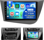 4+64G Android 14 autoraadio Seat Leon MK2 2005-2013 traadita Carplay Android auto 2 DIN 9-tollise HD puuteekraaniga Mirror Link Bluetooth FM RDS DAB+ 32EQ GPS navigatsioon WiFi tagurduskaamera mikrofoniga