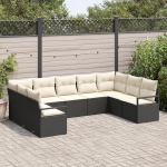 Rantry 9-teiliges Garten-Sofa-Set mit Kissen - Schwarzes Poly-Rattan, 2-Sitzer Garten-Sofa mit Kissen - Schwarzes Poly-Rattan Gartenlounge Model3346537