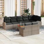 Rantry 9-teiliges Garten Sofa Set mit Kissen Grau Poly Rattan Akazie Gartenlounge Model3347594