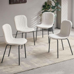 NORDICANA Dining Room Chairs, Set of 4, Kitchen Chairs, Teddy Fabric Round Boucle Chairs, Dining Chairs with Backrest, Metal Legs, for Dining Room, Living Room, Kitchen, Bedroom and Reception Room