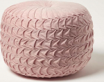 Homescapes Grace Pleated Stool, Plaited Dusky Pink, 50 x 35 cm, Velvet Pouf Pink, Round Pouf with Bean Bag Filling