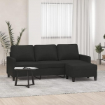 ShGaxin 3 Seater Sofa with Stool, Black, 180 cm, Fabric, Sofas & Couches, Sofa Living Room, Sofa for Teenager's Room, Relaxing Sofa, Sofa for Bedroom, Upholstered Sofa 3201041