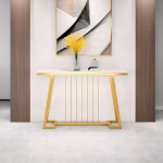 Console Sofa Tables ("in":":"Modern Entrance Table with Geometric Metal Base, Hallway Table Marble for Entryway Living Room, Gold, 31"L x 12"W x 31"H")