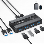 Lemorele USB 3.0 l&uuml;liti 4 porti 2 arvutile - KVM Hub 2 sisendit 4 v&auml;ljundit 2 kaabliga - &uuml;hildub hiire, klaviatuuri, sk&auml;nneri, printeri, Windows/Mac/Linuxiga