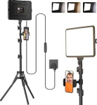 Videovalgusti komplekt, 1-pakk 25 x 20 cm 15 W LED-stuudio fotovalgus, dimmerdatav 2800-6500K kaameravalgus video/streami jaoks, selfisid/portreed siseruumides, valgus koos 160 cm statiiviga / C-t&uuml;&uuml;pi adapteriga (1-pakk)