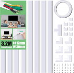 Kaablikanal isekleepuv valge, 320 cm PVC kaablikate, kaablikanal kaablite varjamiseks, TV-kaablikanal k&otilde;igile kodumajapidamises / kontoris asuvatele toitekaablitele, 8 tk x L40 cm x L3 cm x H1,7 cm, 8 tk x L40 cm x L3 cm x H1,7 cm.