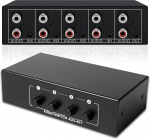 Audio Switcher 4 in 1 Out, kahesuunaline audio l&uuml;liti 3,5 mm AUX + RCA L/R, audio l&uuml;liti, audio valikukast k&otilde;rvaklappide, k&otilde;larite, fonoteegi, helis&uuml;steemi jaoks, audio splitter 4 sisendit 1 v&auml;ljund