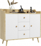 HOMCOM Modern Sideboard Made of Chipboard and Pine Wood with 3 Drawers and 2 Cabinets on 2 Levels, 90 x 32 x 80 cm, White and Wood-Coloured