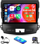 4+64G autoraadio Android 14 Peugeot 4007 2007-2013/Mitsubishi Outlander 2005-2011 9-tollise puuteekraaniga 2 DIN Carplay Android Auto Bluetooth EQ WiFi Navi FM/RDS DSP HiFi SWC Tagasivaate kaamera + Mic