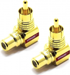 RCA nurgaadapter 90&deg; 2-kohaline pakett nurgapistikupesa adapter kulditud RCA nurgapistikuga