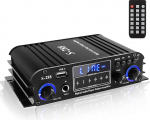 4-kanaliline Bluetooth 5.0 kodune heliv&otilde;imendi, 50Wx4, Max 1200W HiFi Stereo v&otilde;imsusv&otilde;imendi USB, SD, FM D-klassi k&otilde;lariv&otilde;imendi koduteatri karaoke jaoks, koos toiteadapteri ja kaugjuhtimispuldiga