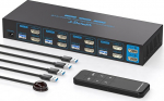 HDMI KVM l&uuml;liti 4 PC 2 monitori 4K60Hz EDID KVM l&uuml;litid 4 arvutile, mis jagavad 2 monitori ja 4 USB 3.0 2 t&uuml;&uuml;pi juhtimisega Toetab laiendamisrežiimi ja peegelrežiimi