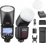 GODOX V1N &uuml;mmargune v&auml;lklambi 76W Speedlite Professional Round Camera Flash 1/8000 HSS 2.4G Wireless X System i-TTL koos 2600 mAh Li-Ioniga, mis &uuml;hildub Nikoniga