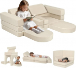 MeMoreCool Play Diivan Voodi Lapsed, vahtpehme ehitusplokkide diivan, Fancy Play Diivan, p&otilde;nev siseruumide m&auml;nguv&auml;ljak lastetoas, Cuddly Corner Ideaalne lastele, beež