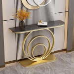 Moodne kitsas sissep&auml;&auml;sulaud elutuppa - 59" konsoolne diivanilaud geomeetrilise metallraamiga, stiilne fuajeelaud esikusse, must viimistlus