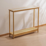 Schmaler Konsolentisch aus Bambus, Konsolentisch Flur mit Rattan und Glas, Schmaler Beistelltisch f&uuml;r Flur, Wohnzimmer und Schlafzimmer(Yellow,100cm/39.4in)