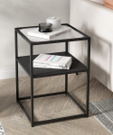 Hallowood Furniture Bewdley Small Black Metal Side Table - Glass Top Coffee Table with Shelf and Metal Frame - Living Room Lamp Table - Hallway Stand - Bedside Table