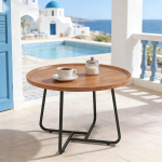 Runder Couchtisch-Set, geriffeltes Design, Nisttische f&uuml;r Wohnzimmer, B&uuml;ro, Schlafzimmer, Balkon, 2-teilig, Walnussholz-Finish