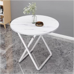 Tragbarer, runder Klapptisch mit Metallhalterung und Marmor-Tischplatte, kleine Size, f&uuml;r Balkon, K&uuml;che, Kaffee, Esszimmer, 60 cm, Farbe 1