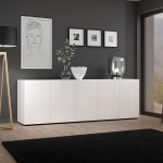 Dmora - Komani sahtlikapp, elutoa buffet, elutoakapp, kaasaegne k&ouml;&ouml;gikapp, Made in Italy, 225 x 38 x 79 cm, l&auml;ikiv valge