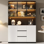 Merax klaasist vitriinkapp LED-iga, 120 x 40 x 200 cm, karastatud klaasist vitriinkapp avatud sektsiooniga ja kaablijuhtimisega, 3 sahtlit ja 2 ust, seisev vitriinkapp elutuppa ja elutuppa