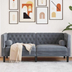Chesterfield Diivan Dunkelgrau 174x74,5x70,5 cm Samtbezug mit Knopfheftung Modernes Schlafsofa Optik Couch f&uuml;r Wohnzimmer B&uuml;ro und G&auml;stezimmer geeignet