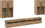 TV Schrank,TV-Wandregal-Set Wandmontiert 7 pcs Artisan-Eiche Holzwerkstoff,TV Board H&auml;ngend Schrank Fernsehschrank TV Bank Wohnzimmer M&ouml;bel Modern Wandschrank f&uuml;r Wohnzimmer Schlafzimmer