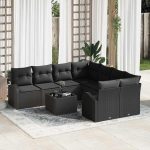 Garten Sofa Set 9-teilig Schwarz Poly-Rattan Outdoor Sofagarnitur 9 St&uuml;ck als Rattan Garten Sofa mit Kissen