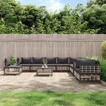 11-teiliges Garten-Lounge-Set Poly Rattan mit Kissen und Tisch als komfortable Outdoor-Lounge-Garnitur in Anthrazit
