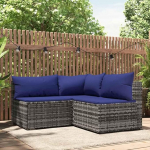 Gartenm&ouml;bel Ecksofa Grau mit Kissen, Outdoor Ecksofa Poly Rattan f&uuml;r Garten, Gartenecke mit Kissen Grau PE Rattan, 3-TLG. Garten-Lounge-Set