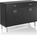 Furniture of America Brysin Modern 121.9 cm Buffet Server, Sideboard with Removable Wine Holder, 2 Drawers on Metal Sliders and 2 Doors Base Cabinet for Kitchen, Dining Room, Large, Black and Silver