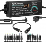 BuyWeek Reguleeritav toiteadapter 5A 120W universaalne toiteallikas 100V-240V AC 3V-24V reguleeritav toiteadapter 14 otsaga ja LED pinge n&auml;idikuga, koduelektroonika alalisvoolu mootorile, 5000mA Max.