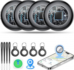 Air Tags Pack of 4 Black Edition, Key Finder &uuml;hildub Apple Where Is App (ainult iOS) Smart KeyFinder 100 dB heli, kohvrij&auml;lgija pagasi/kottide/v&otilde;tmete jaoks, vahetatavad patareid