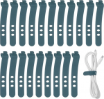 hankekaart Silikon-Kabelbinder, 3 L&ouml;cher, wiederverwendbar, Gummikordel mit Verschlussschnalle, Mehrzweck-Kabelriemen f&uuml;r Zuhause, B&uuml;ro, Reisen, Grau, Blau, 20 St&uuml;ck