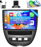 Hikity [4+64GB] Android 15 autoraadio CarPlay Androidi juhtmevaba auto Peugeot 107 / Toyota Aygo / Citroen C1 2004-2014 raadioekraaniga 10-tolline autoraadio Bluetooth peeglilink navigatsioon GPS EQ DSP WiFi