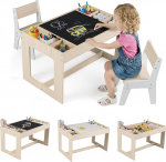 FANTASK 3-in-1 laste laud koos 2 tooliga, laste istumiskomplekt koos hoiuruumiga, p&ouml;&ouml;ratava lauaplaadiga ja eemaldatavate vaheseinadega, k&auml;sit&ouml;&ouml;laud, maalimislaud, m&auml;ngulaud lastele alates 3-aastastest lastest
